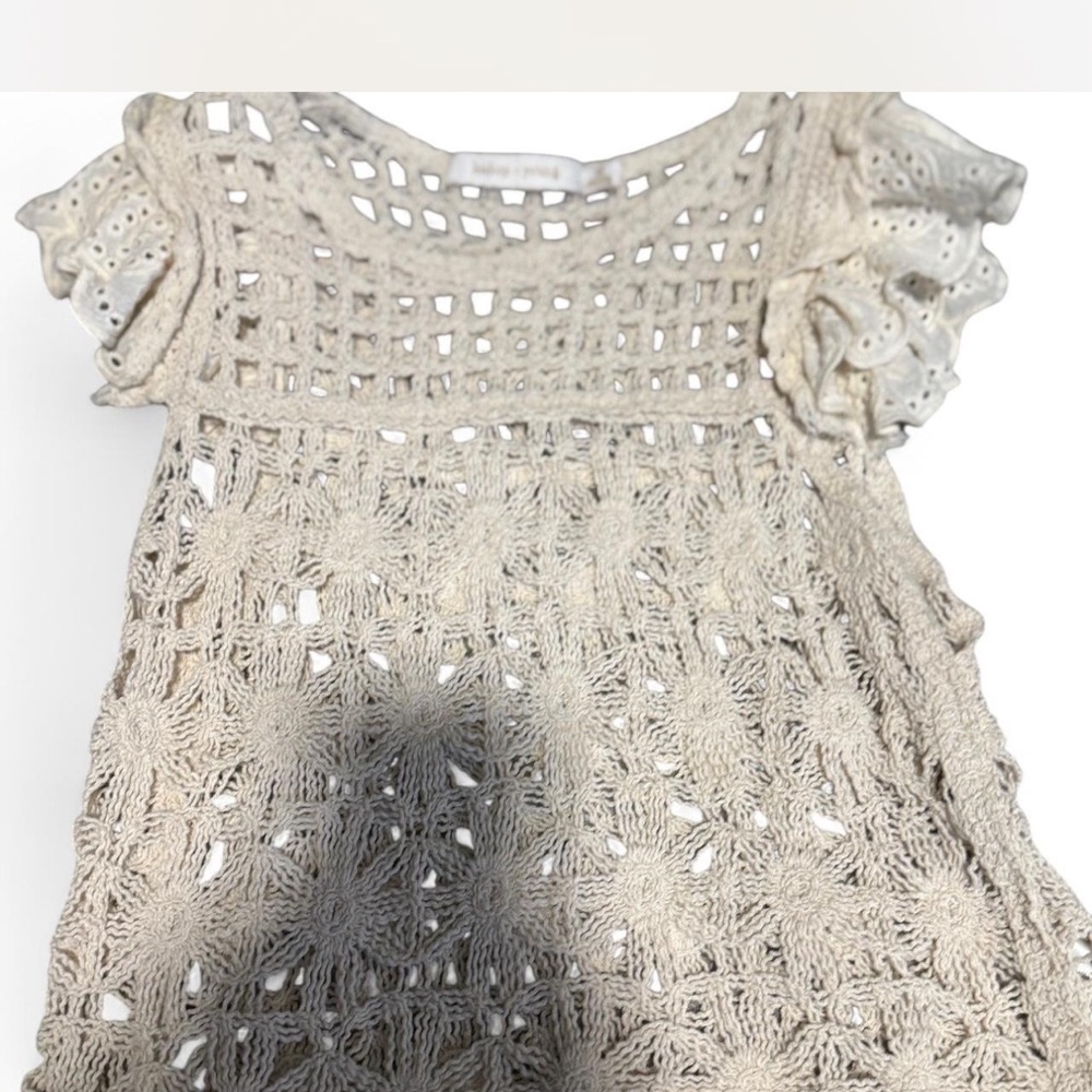 Beige Crochet Top with Ruffled Sleeves